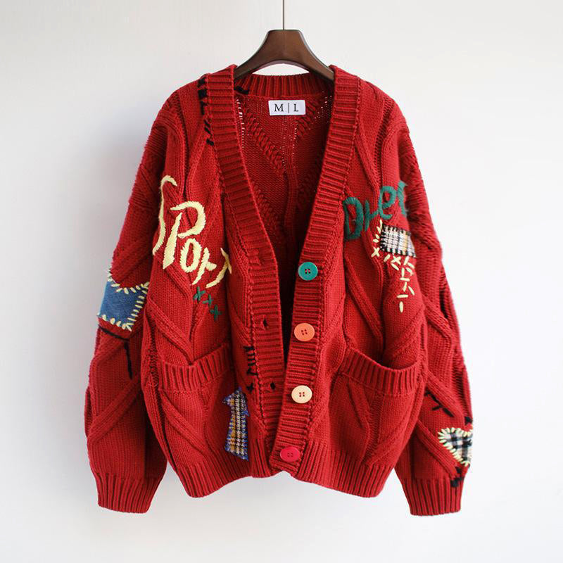 Luna | Retro Patchwork Cardigan Sweater - ginlerie 2