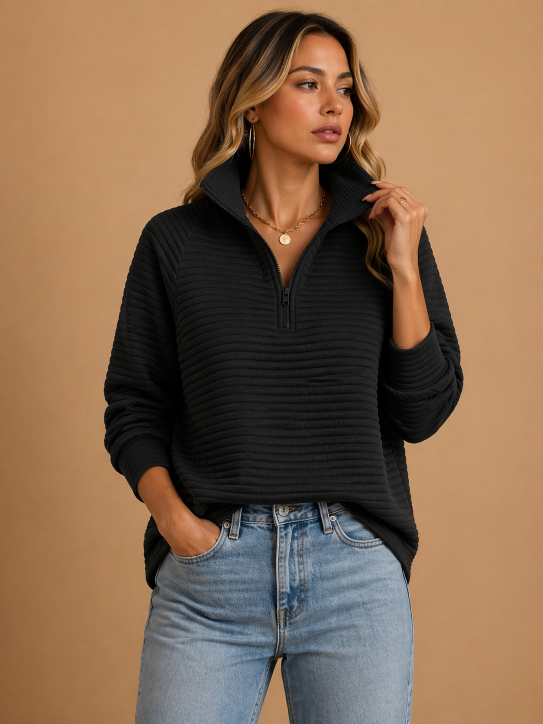 Luna | Ribbed Quarter Zip Jumper - ginlerie 3