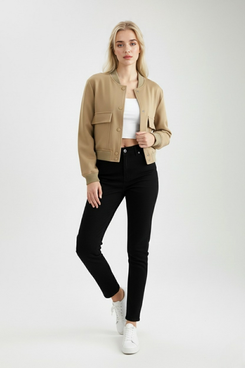 Luna | Stylish Khaki Bomber Jacket - ginlerie 2