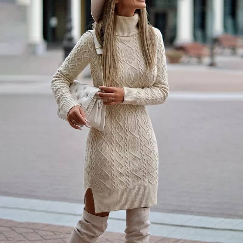 Luna | Turtleneck Cable Knit Mini Dress - ginlerie 4