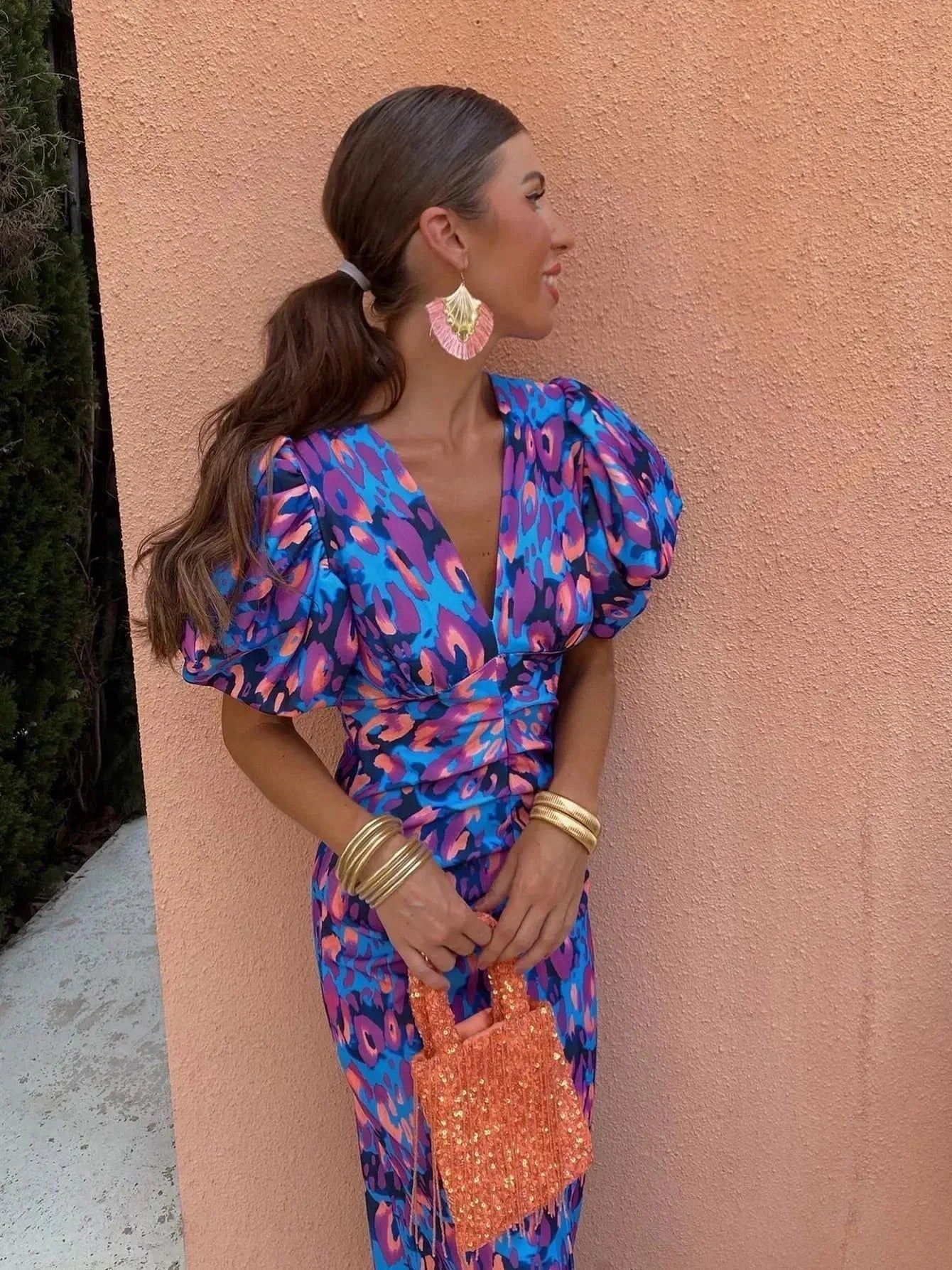 Luna | Vibrant Puff Sleeve Summer Dress - ginlerie 0
