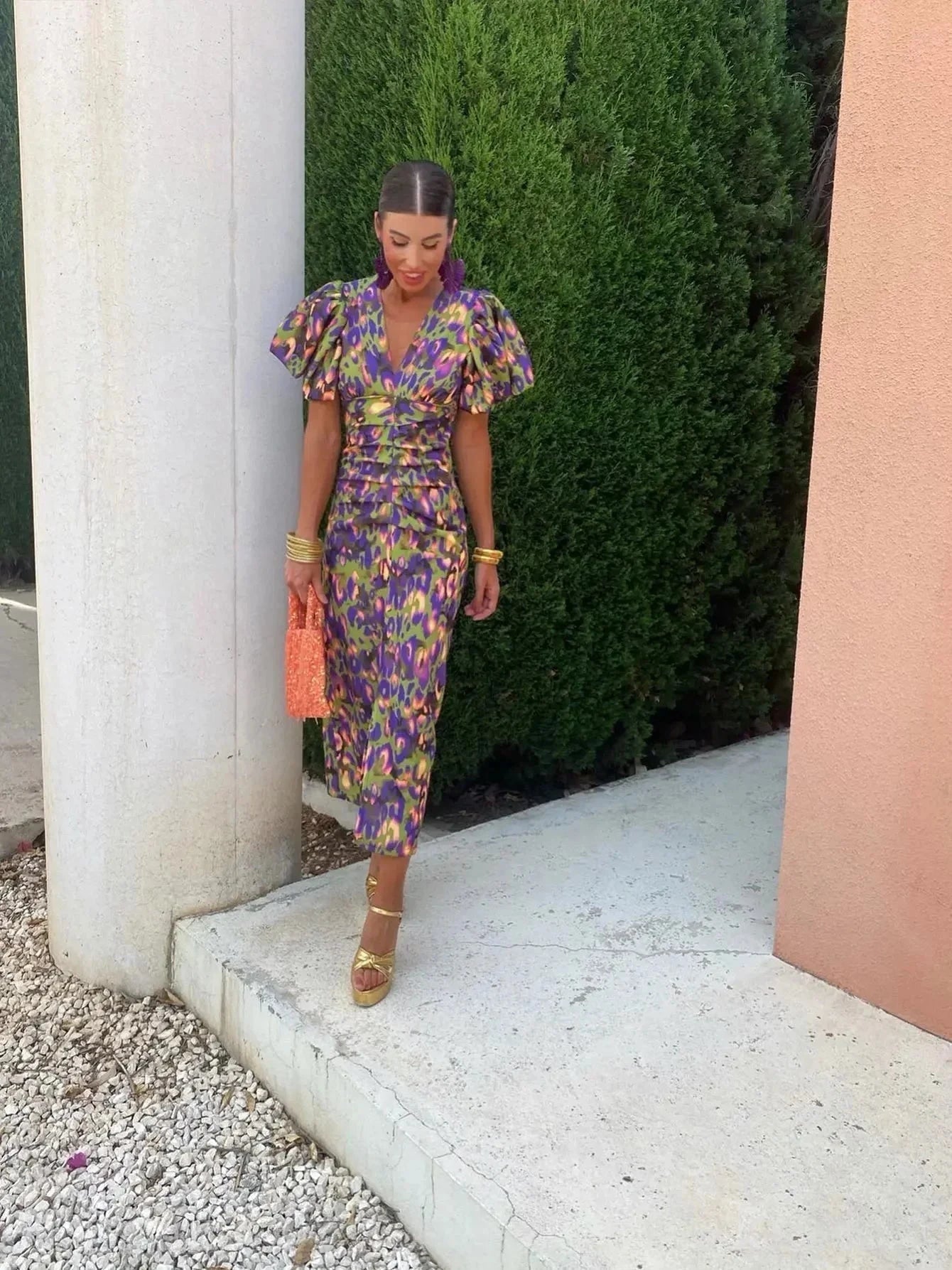 Luna | Vibrant Puff Sleeve Summer Dress - ginlerie 3