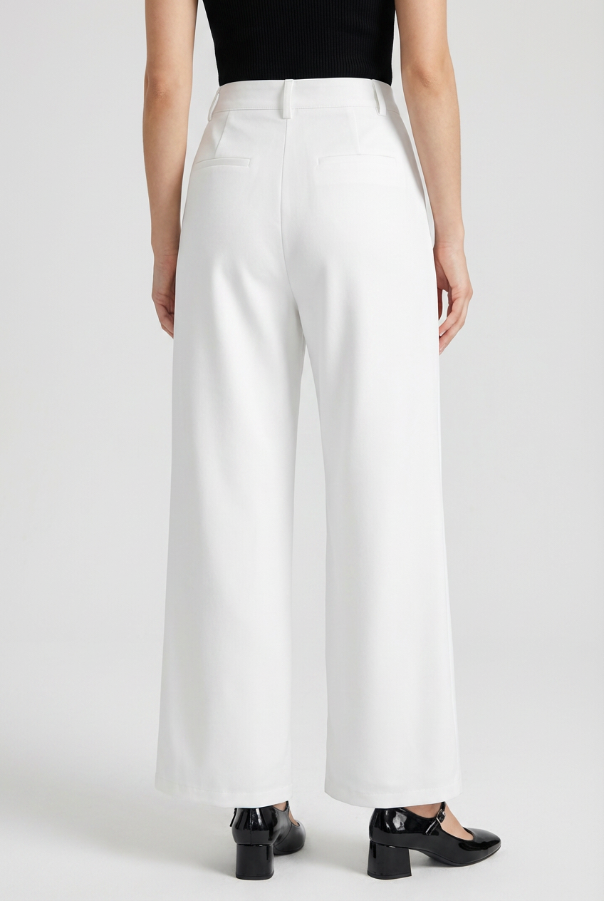 Luna | White Linen High-Waisted Pleated Pants - ginlerie 1
