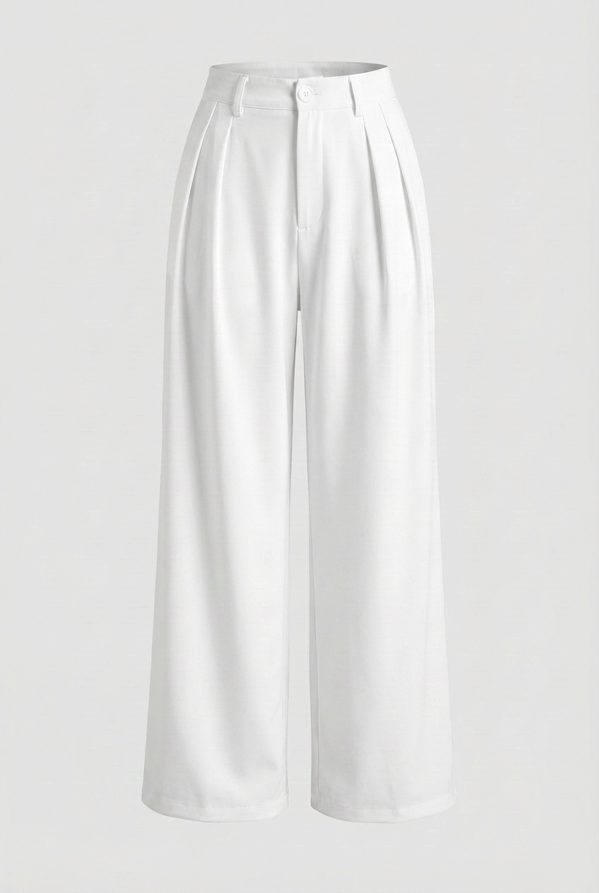 Luna | White Linen High-Waisted Pleated Pants - ginlerie 3