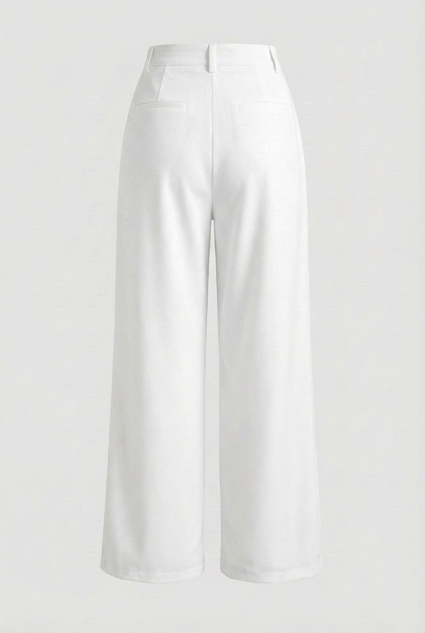 Luna | White Linen High-Waisted Pleated Pants - ginlerie 4