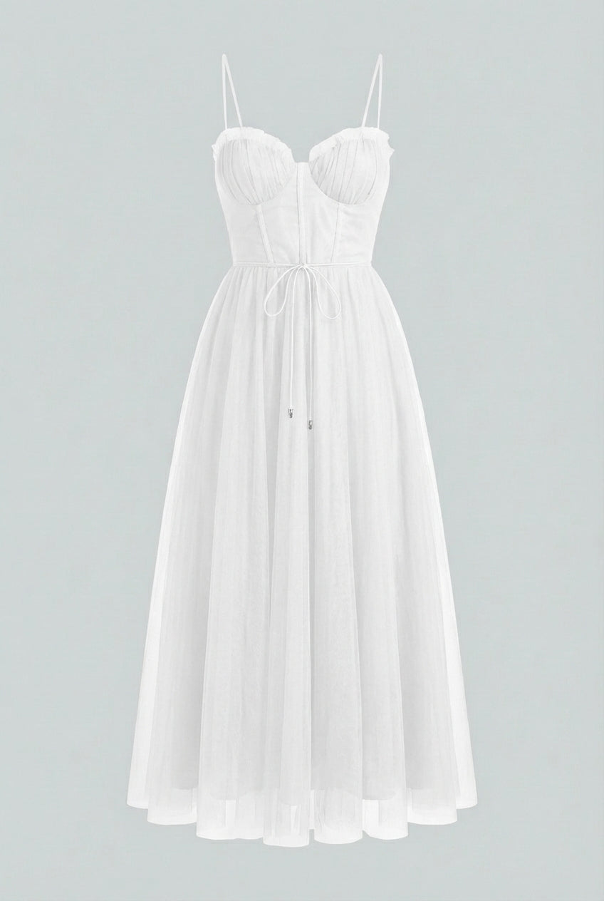 Luna | White Midi Dress - ginlerie 0