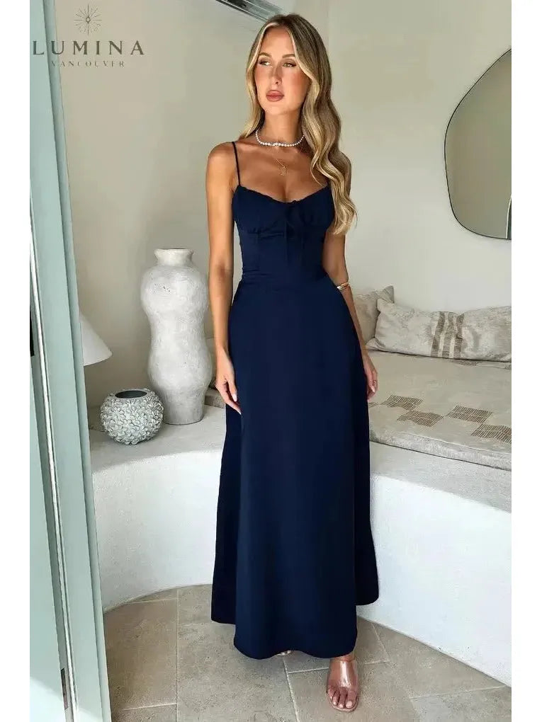 Maelys - Lace-Up Sleeveless Maxi Dress - ginlerie