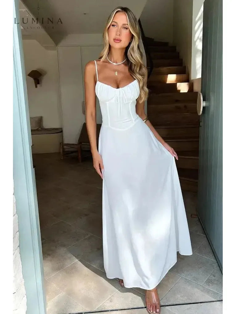 Maelys - Lace-Up Sleeveless Maxi Dress - ginlerie