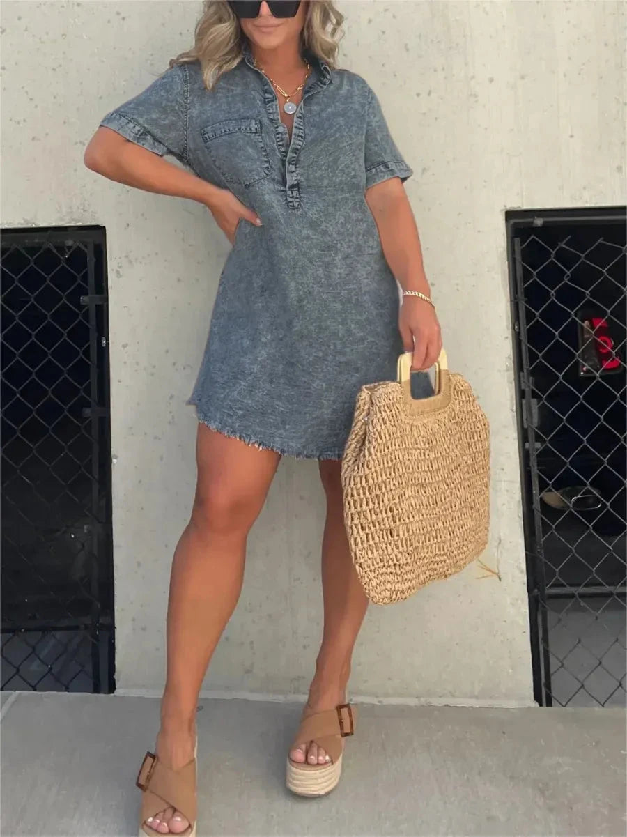 Maya | Denim Shirt Dress - ginlerie 0