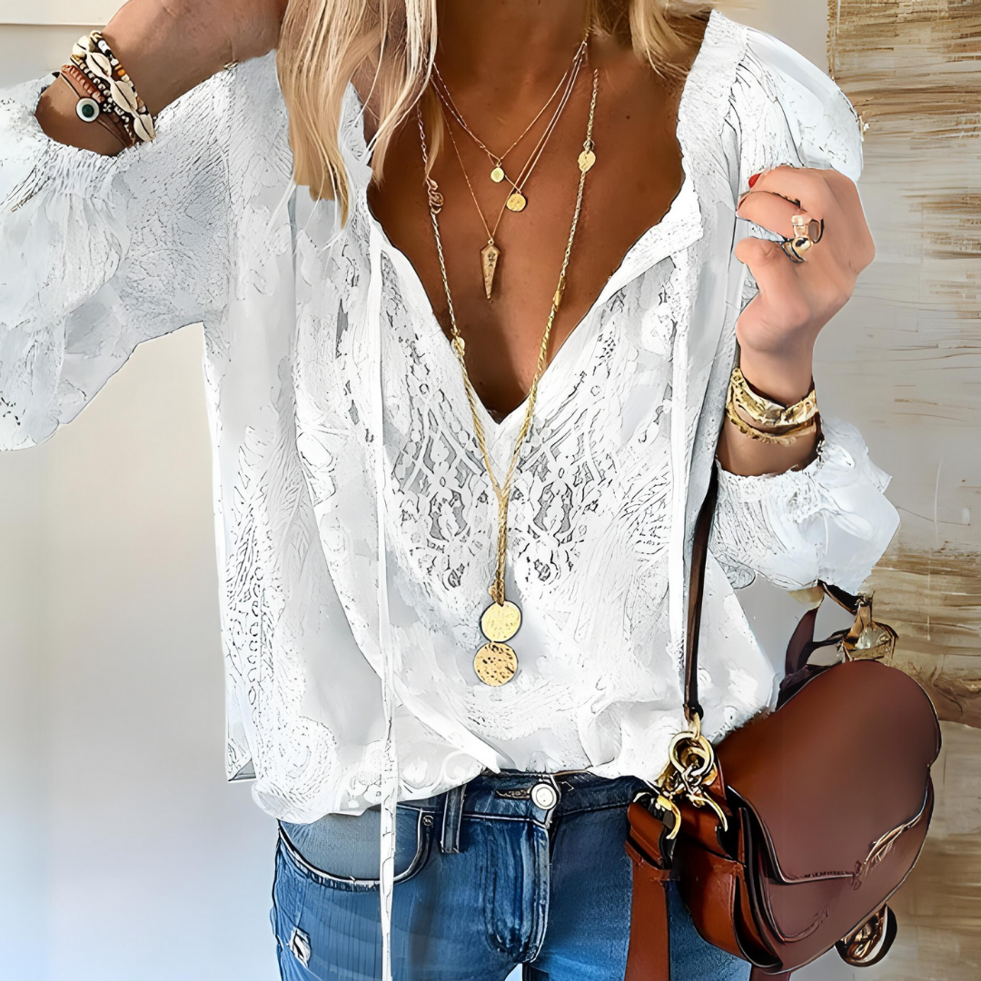 Maya | Elegant Boho V Neck Blouse - ginlerie 1