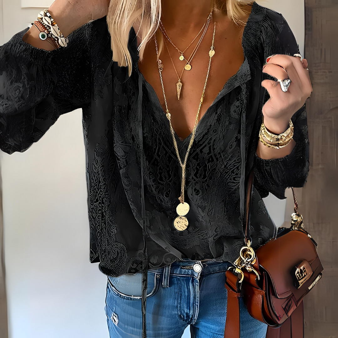 Maya | Elegant Boho V Neck Blouse - ginlerie 2