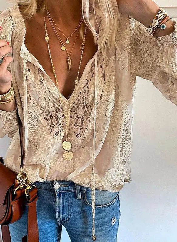 Maya | Elegant Boho V Neck Blouse - ginlerie 4