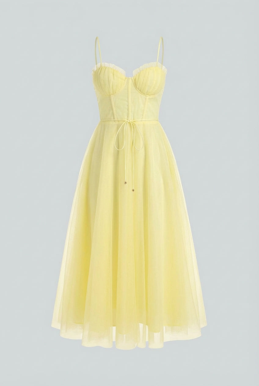 Maya | Elegant Yellow Midi Dress - ginlerie 0