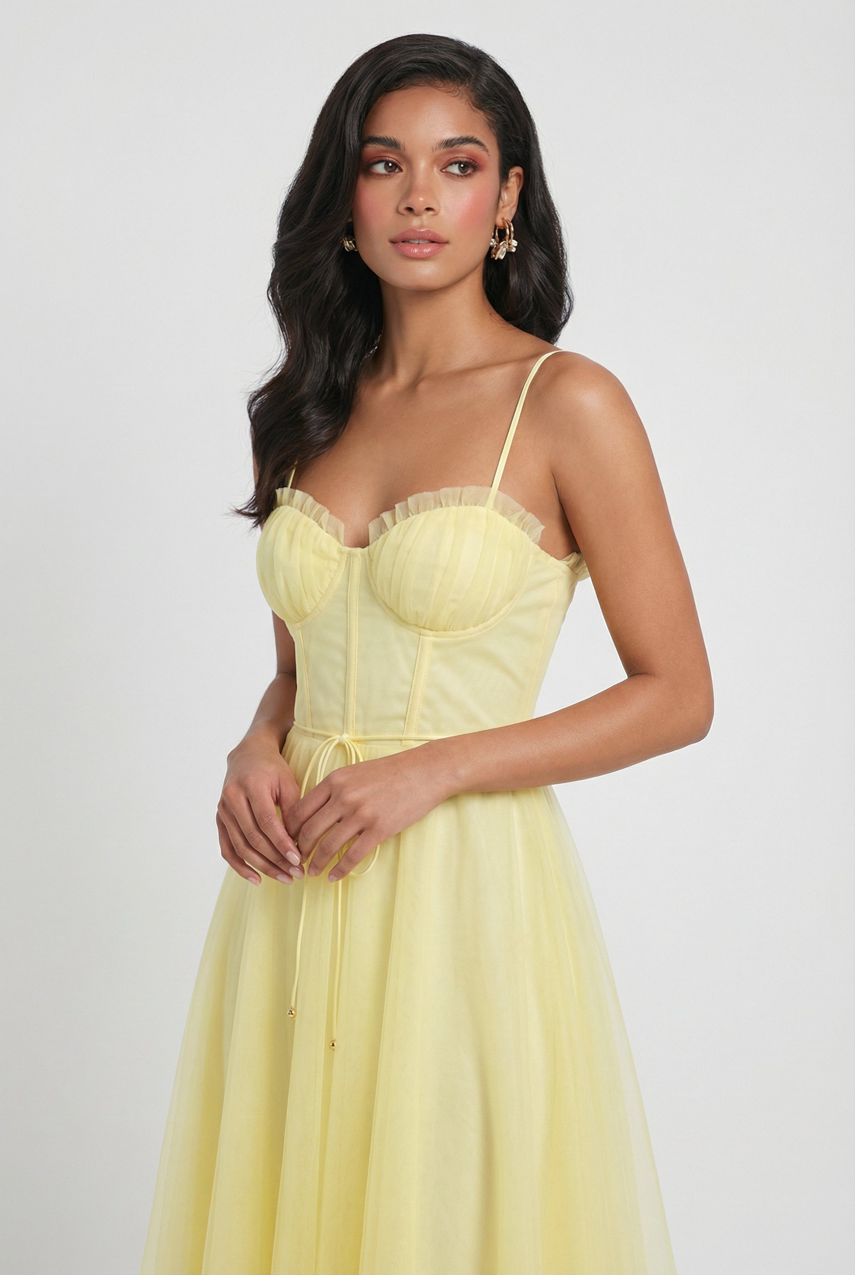 Maya | Elegant Yellow Midi Dress - ginlerie 1
