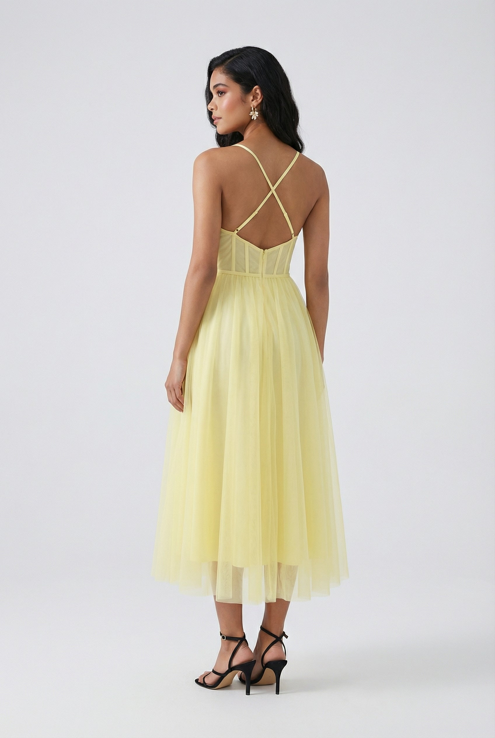Maya | Elegant Yellow Midi Dress - ginlerie 3