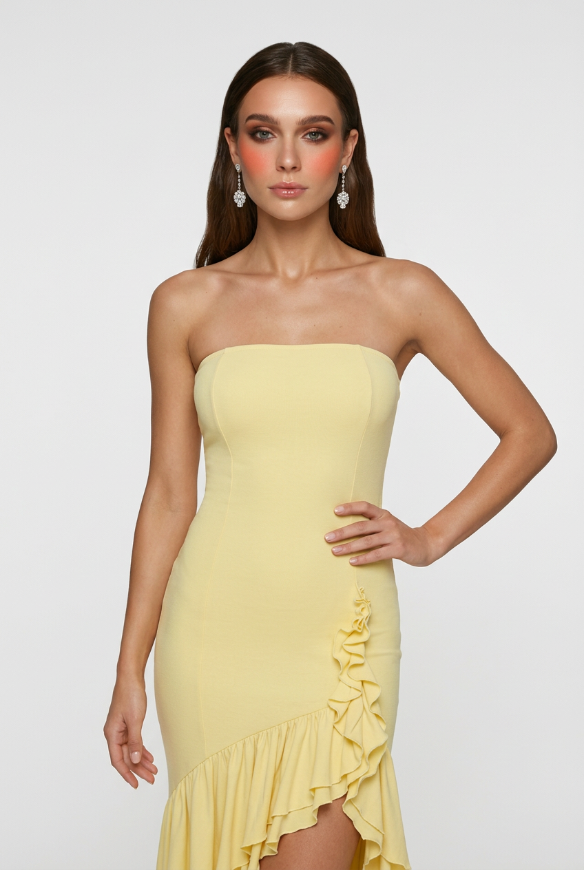 Maya | Strapless Ruffle Maxi Dress - ginlerie 4