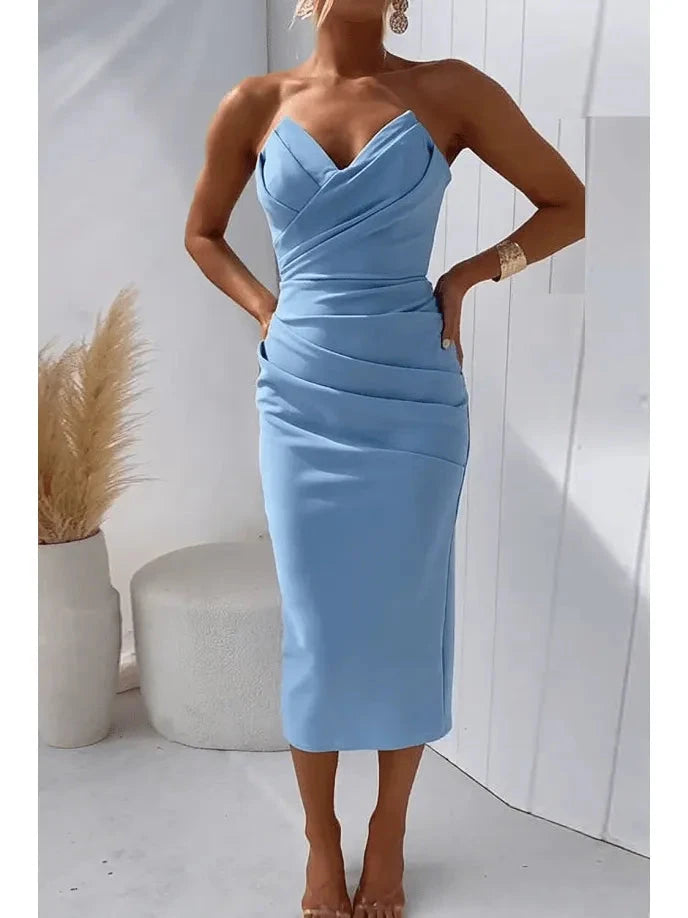 Maya | Strapless Summer Dress for Weddings - ginlerie 0