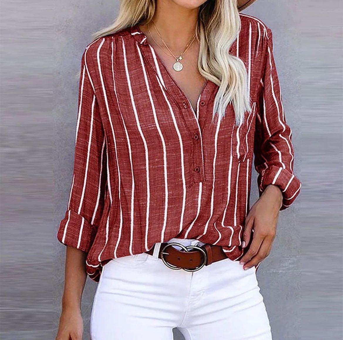 Maya | Striped Casual Blouse - ginlerie 1