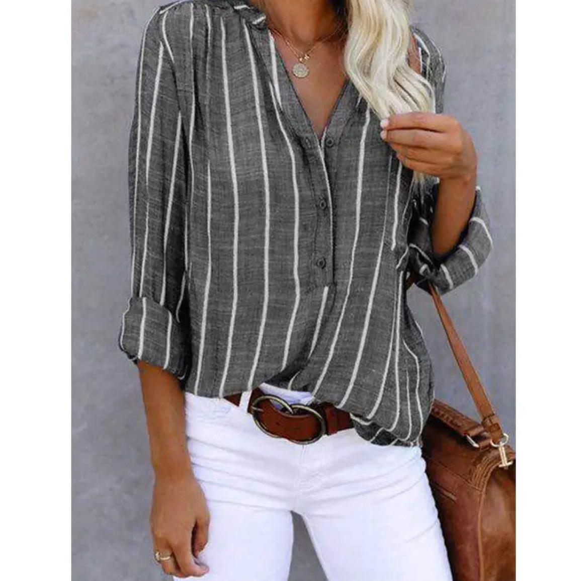 Maya | Striped Casual Blouse - ginlerie 2