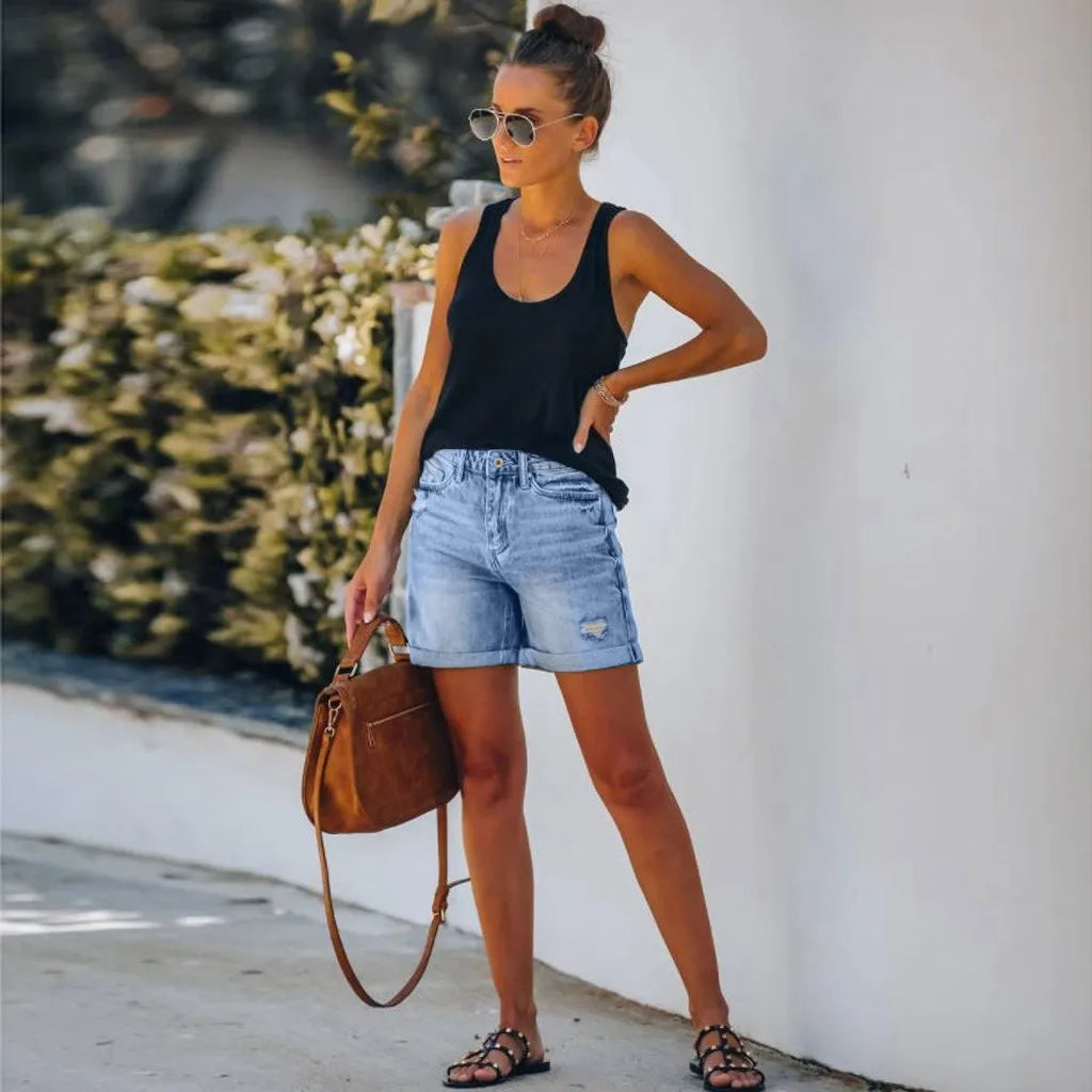 Mila | High-Waisted Denim Shorts - ginlerie 0