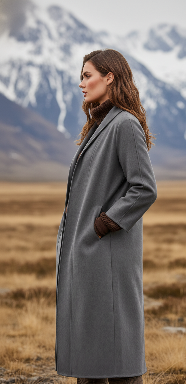 Minimalist High-Collar Wool Longline Coat – Elegant Cold-Weather Outerwear 2