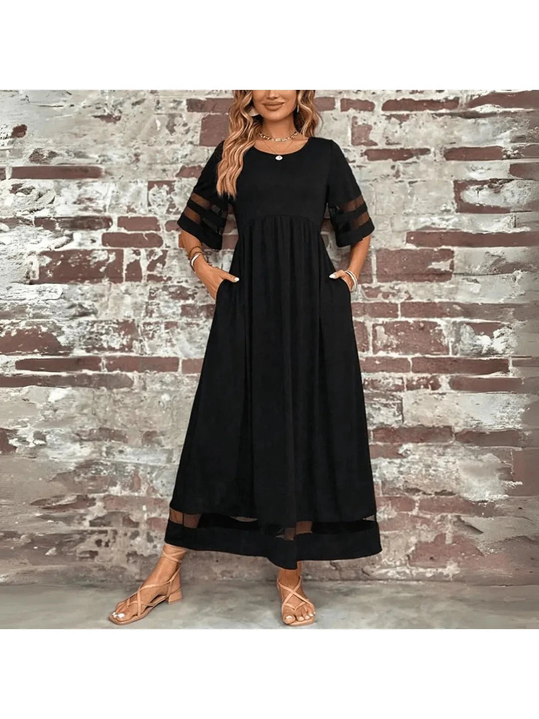 Nadia | Black Long Sleeve Midi Dress - ginlerie 1
