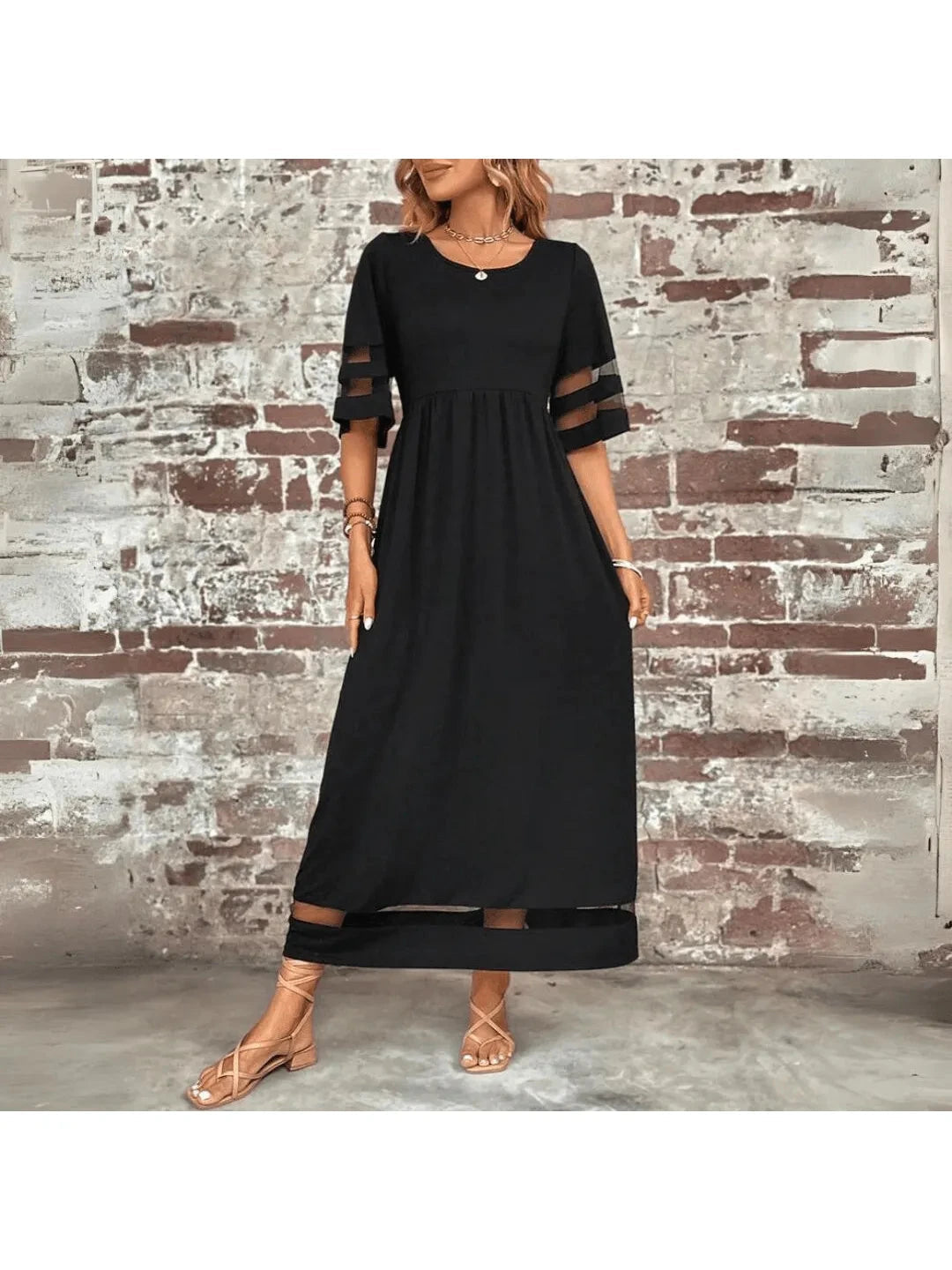 Nadia | Black Long Sleeve Midi Dress - ginlerie 2