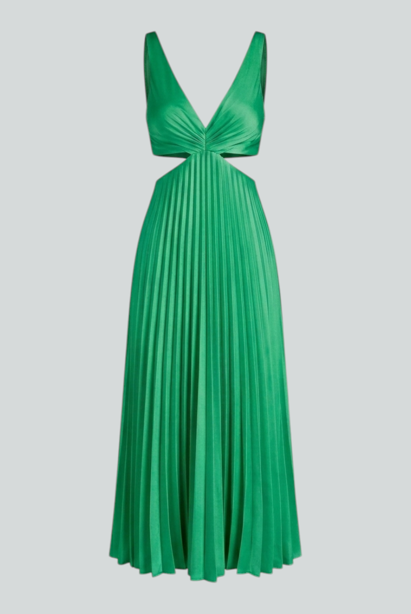 Nadia | Elegant Green Pleated Maxi Dress - ginlerie 0