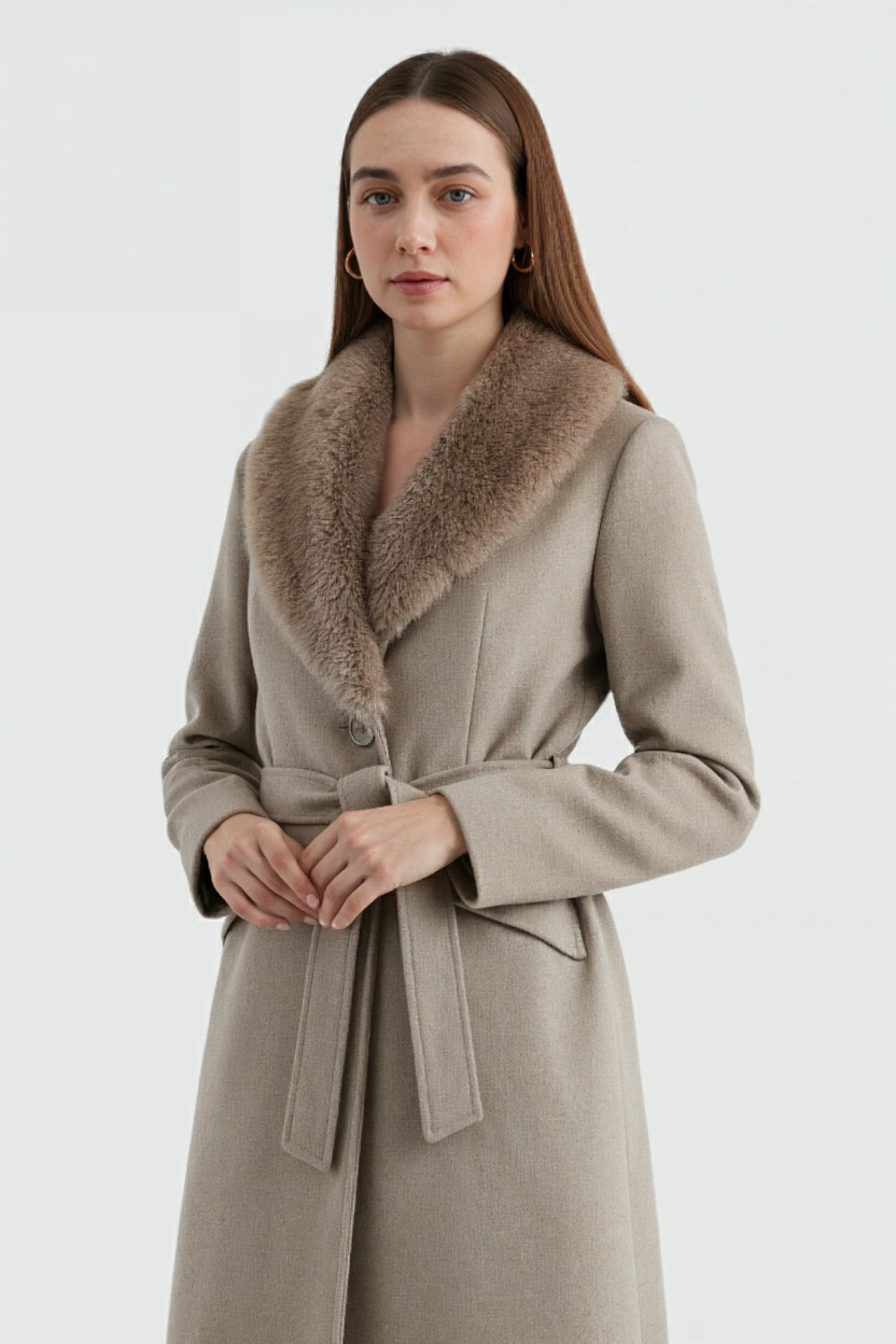 Nadia | Khaki Coat with Fur Collar - ginlerie 1