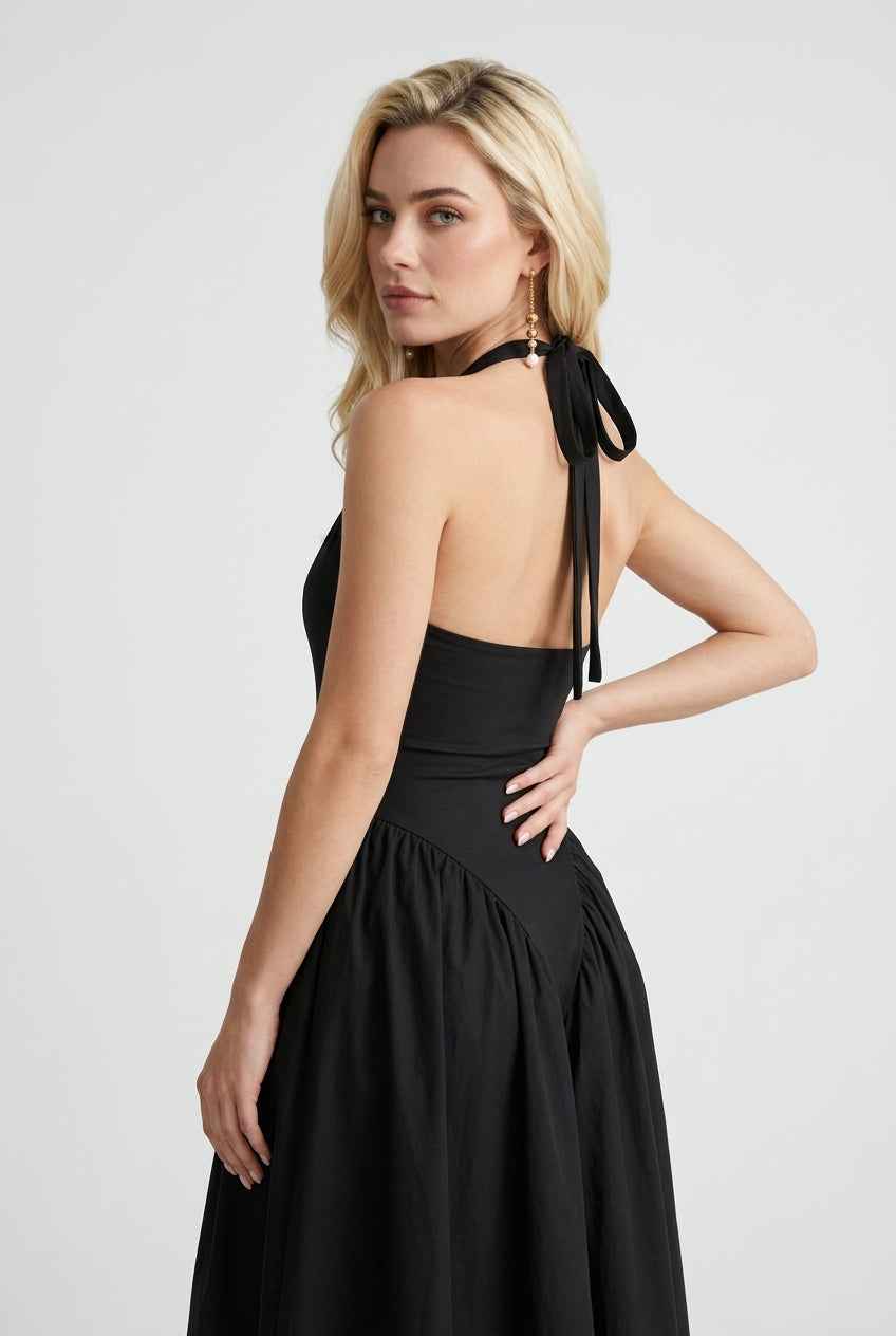 Nina | Black Midi Dress - ginlerie 1