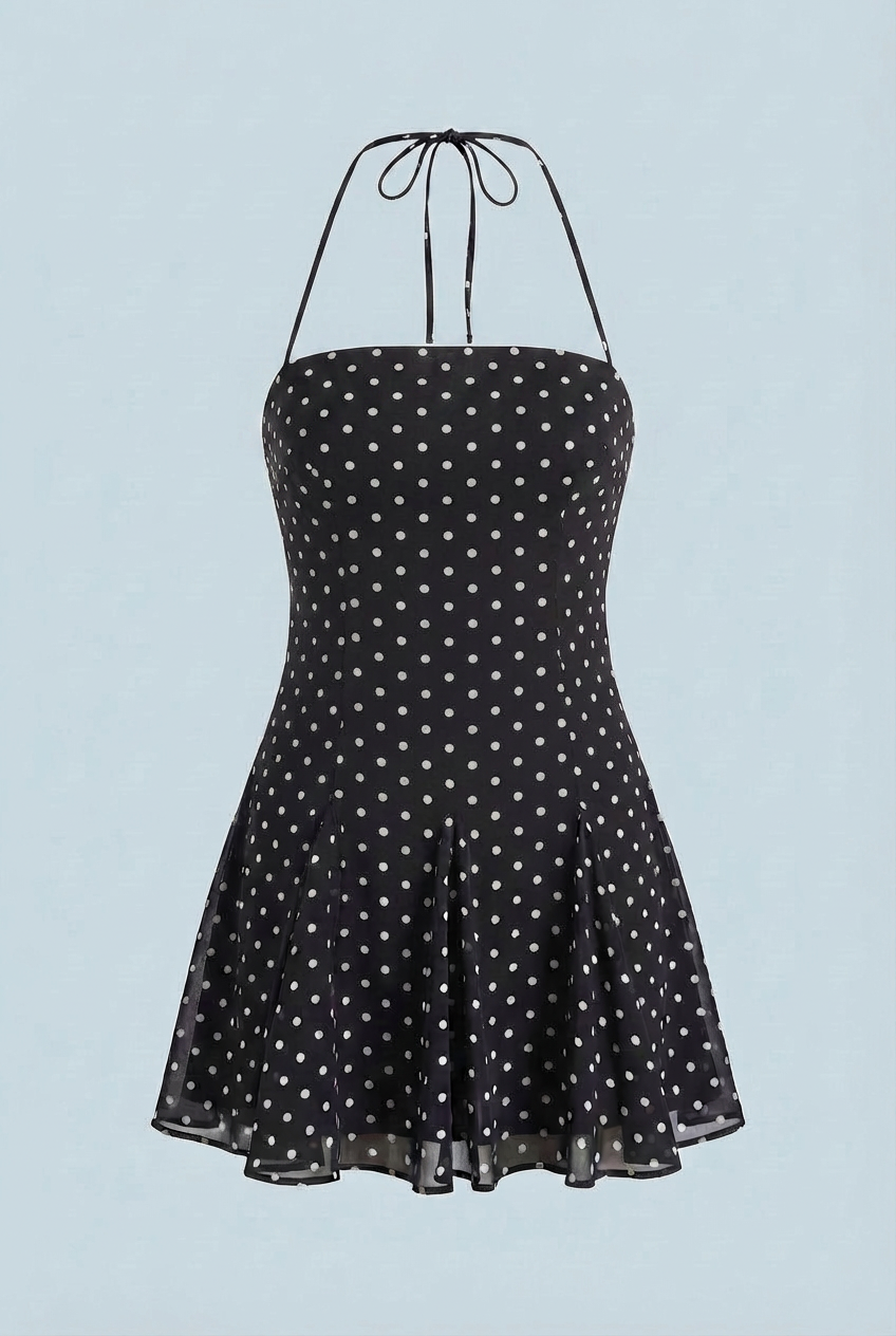 Nina | Black Polka Dot Mini Dress - ginlerie 0