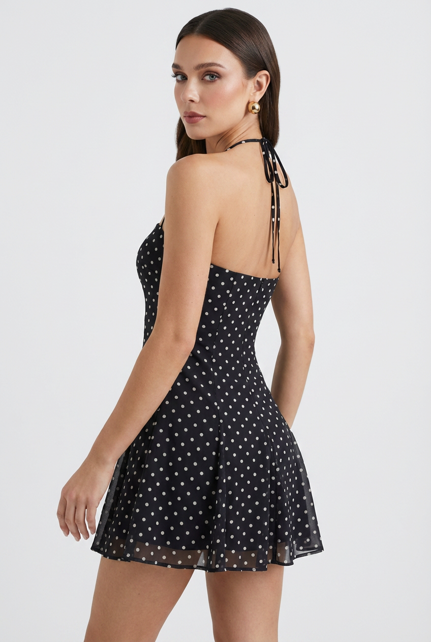 Nina | Black Polka Dot Mini Dress - ginlerie 4