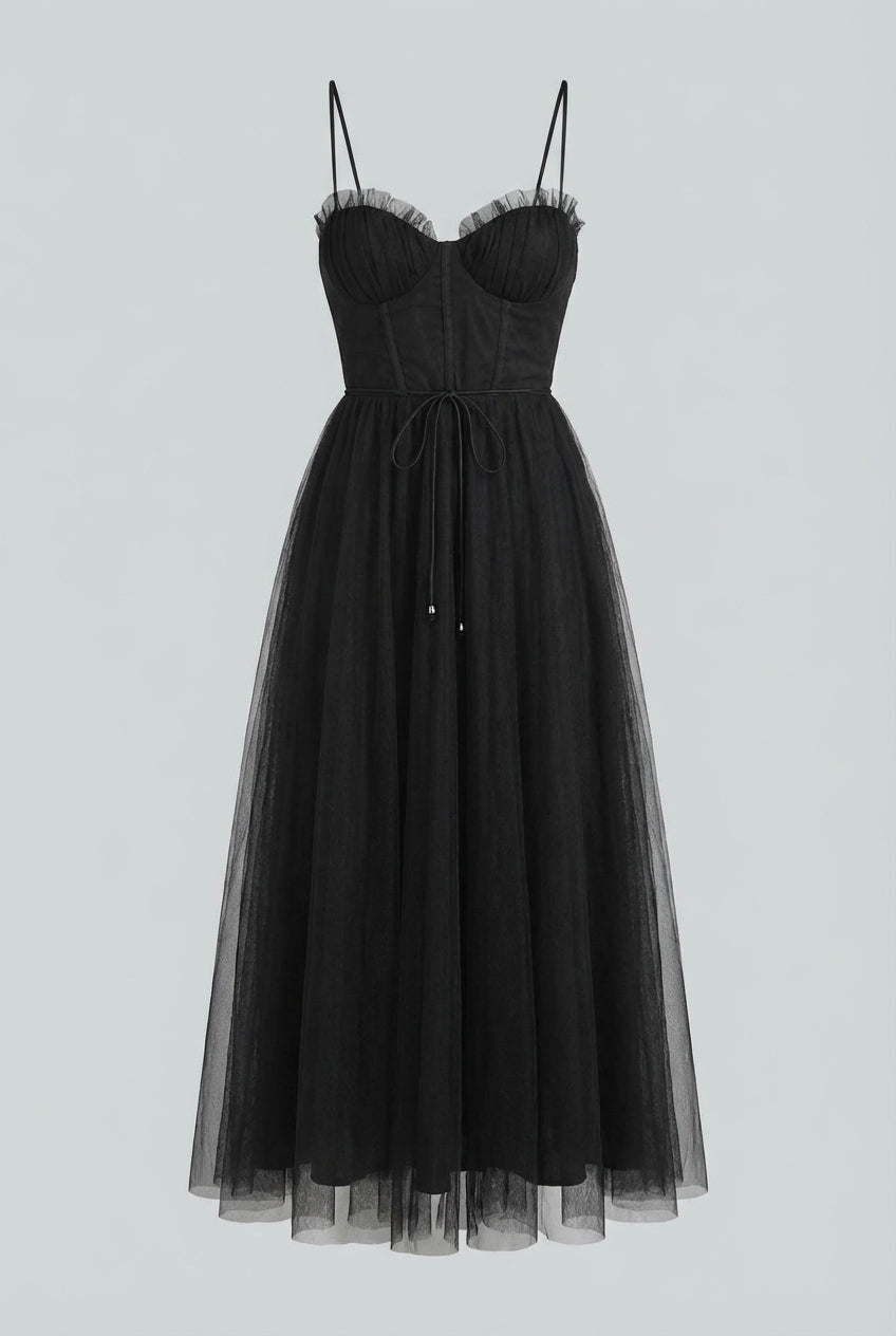 Nina | Elegant Black Midi Dress - ginlerie 0