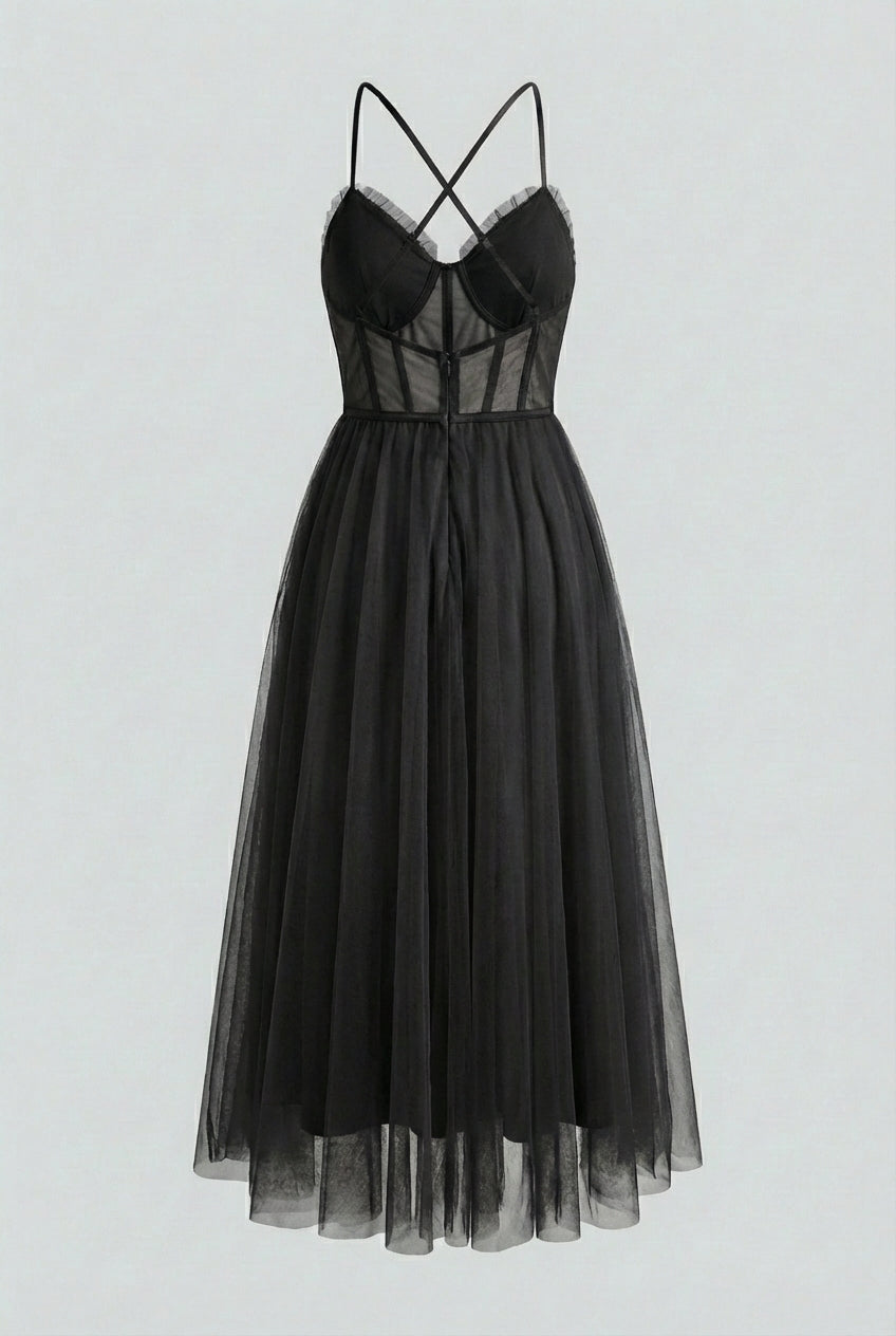Nina | Elegant Black Midi Dress - ginlerie 4