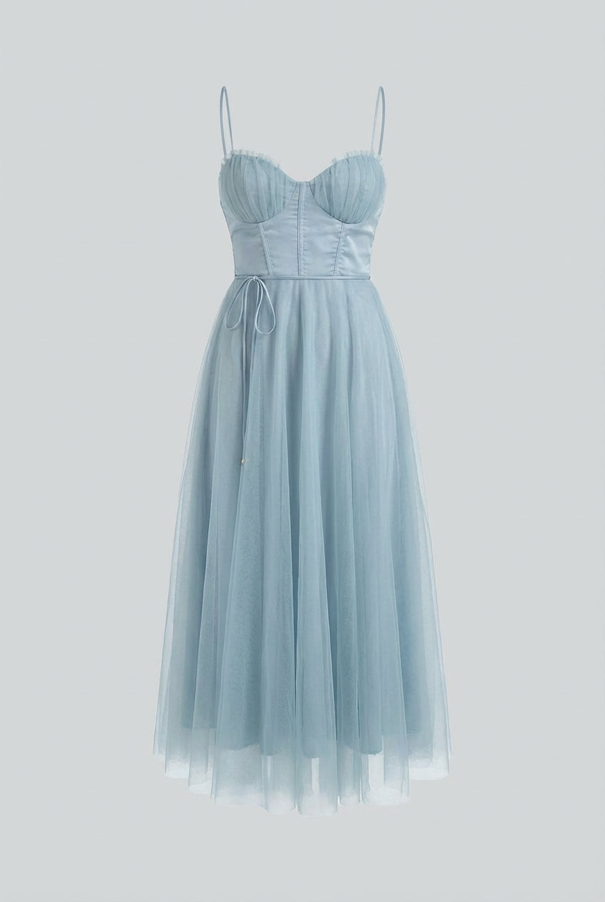 Nina | Elegant Blue Cocktail Midi Dress - ginlerie 0