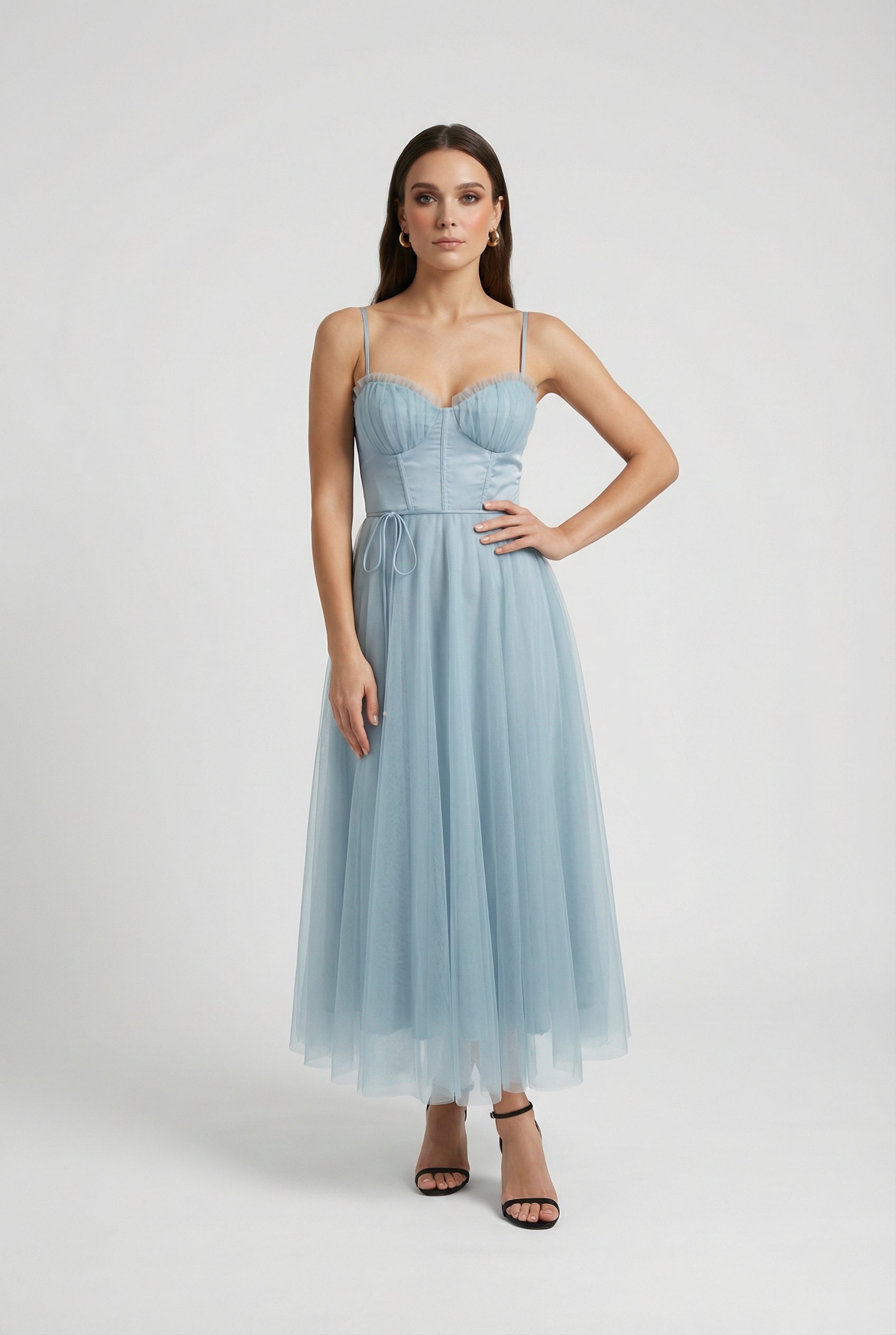 Nina | Elegant Blue Cocktail Midi Dress - ginlerie 2