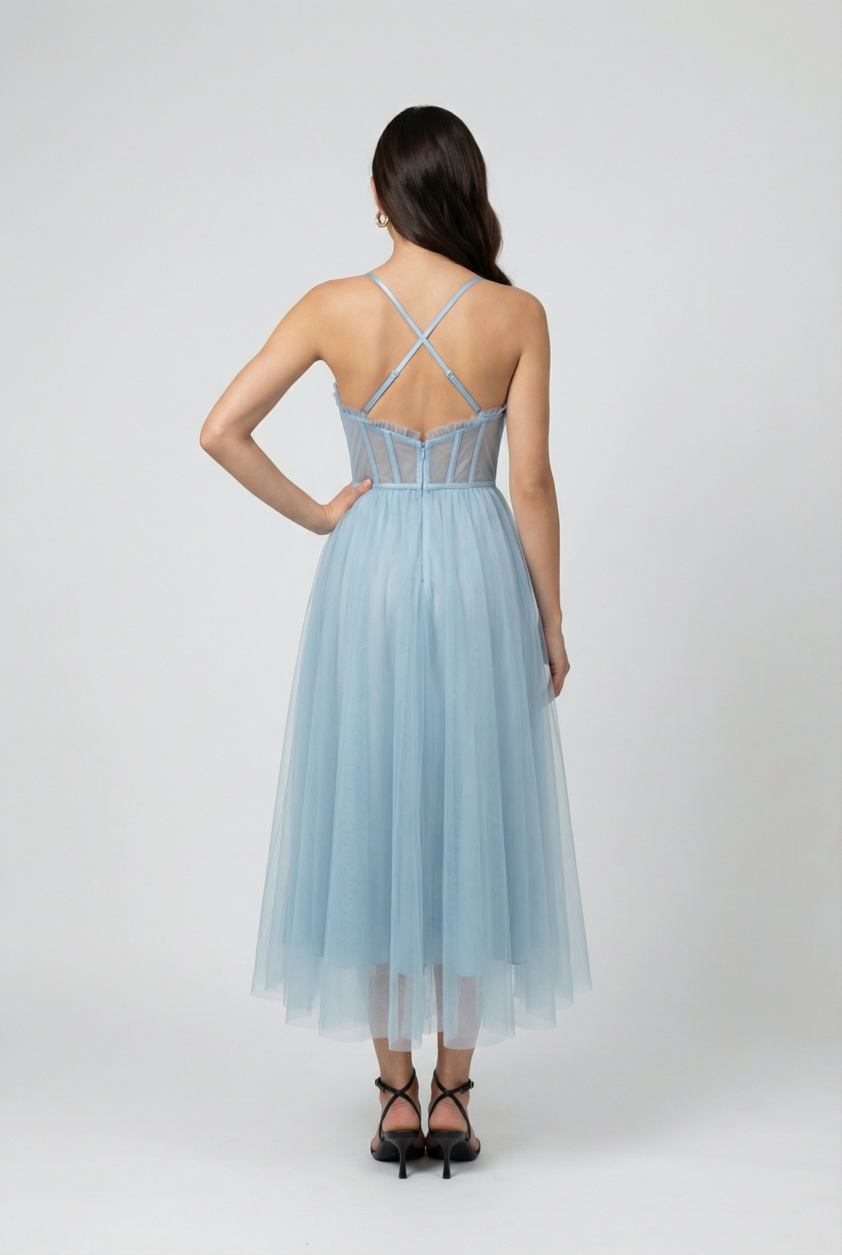 Nina | Elegant Blue Cocktail Midi Dress - ginlerie 3