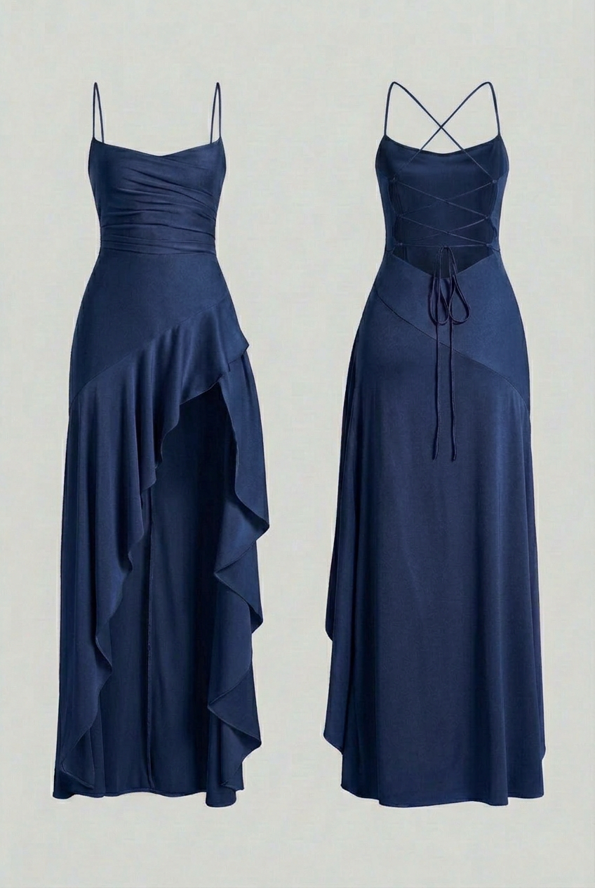 Nina | Elegant Navy Blue Wedding Guest Dress - ginlerie 0