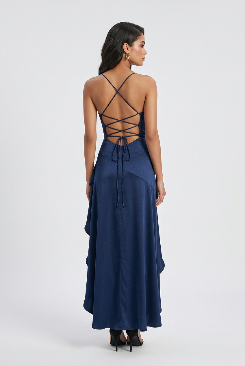 Nina | Elegant Navy Blue Wedding Guest Dress - ginlerie 3