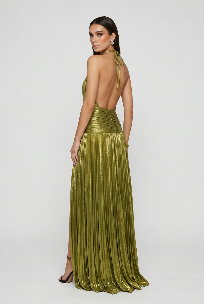 Nina | Elegant Olive Green Maxi Dress - ginlerie 2