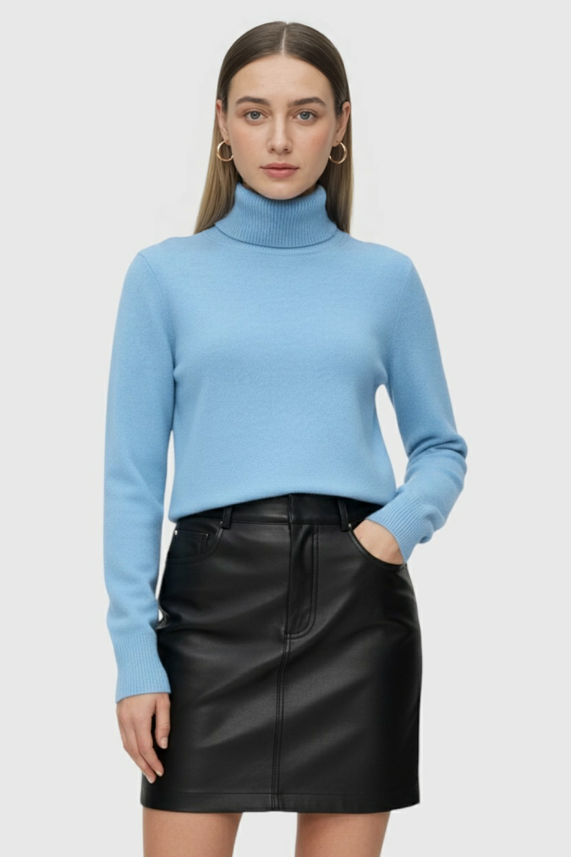 Nina | Fleece Lined Black Turtleneck Sweater - ginlerie 1