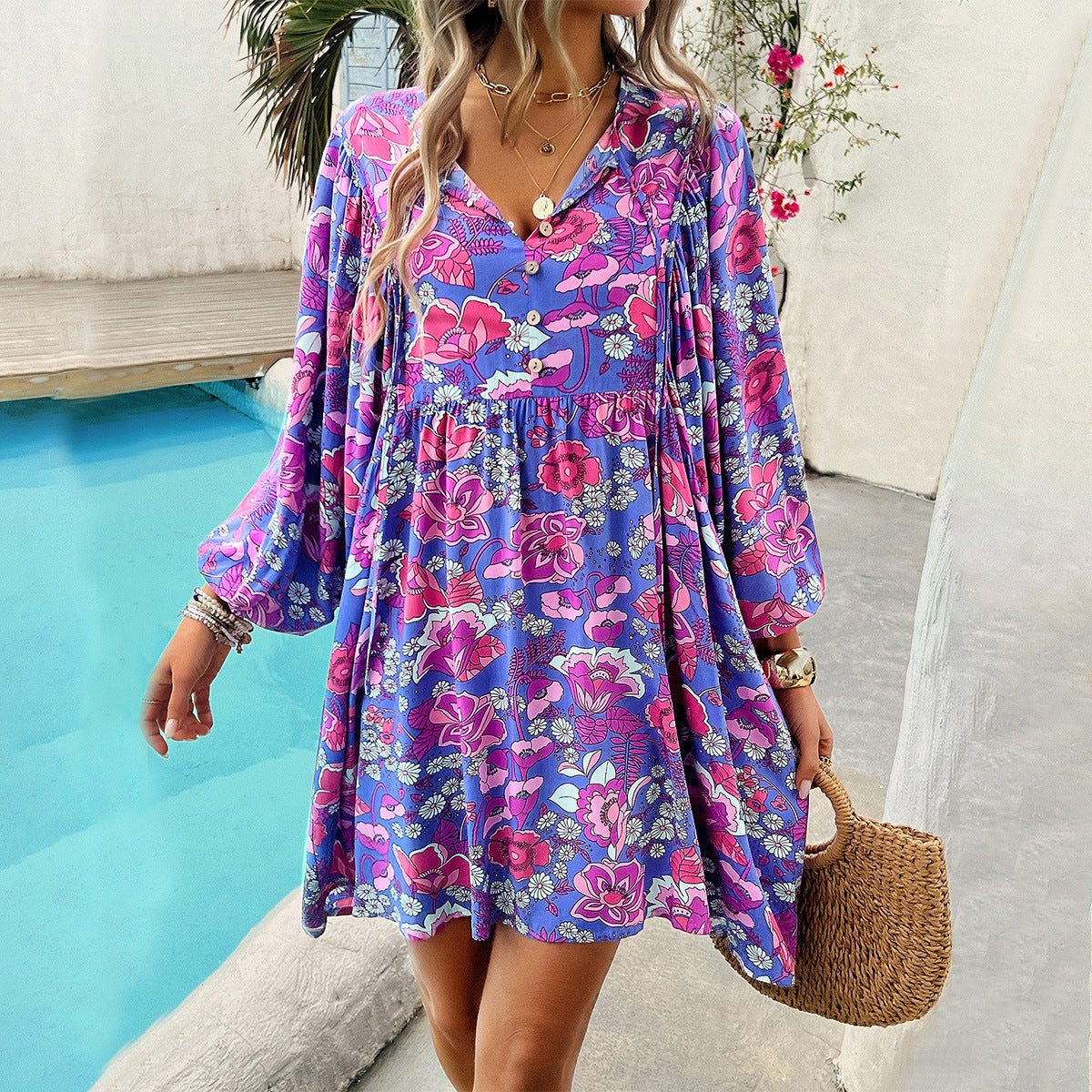 Nina | Floral Print Mini Dress - ginlerie 0