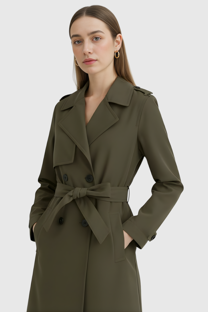 Nina | Olive Green Trench Coat - ginlerie 1