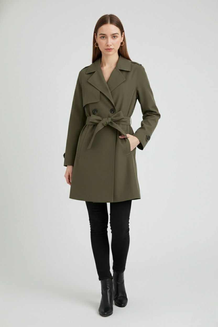Nina | Olive Green Trench Coat - ginlerie 2