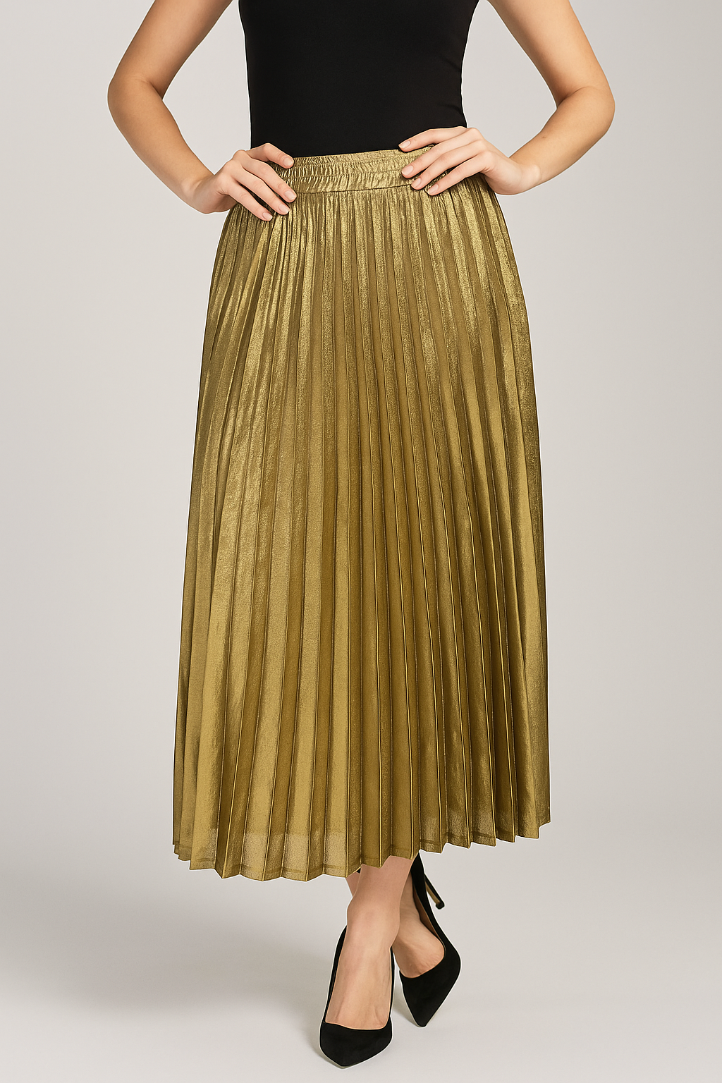 Nina | Pleated Gold Maxi Skirt - ginlerie 2