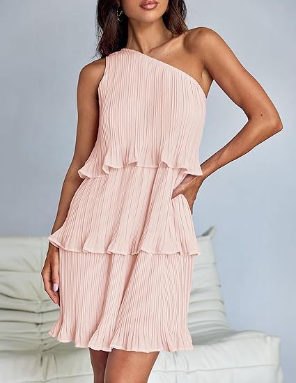Nina | Pleated One-Shoulder Cocktail Dress - ginlerie 1
