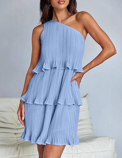 Nina | Pleated One-Shoulder Cocktail Dress - ginlerie 4