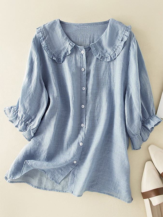 Nina | Ruffle Collar Womens Blouse - ginlerie 0