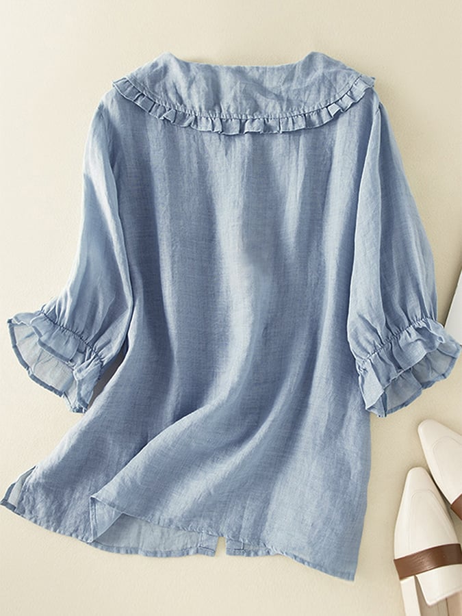 Nina | Ruffle Collar Womens Blouse - ginlerie 3