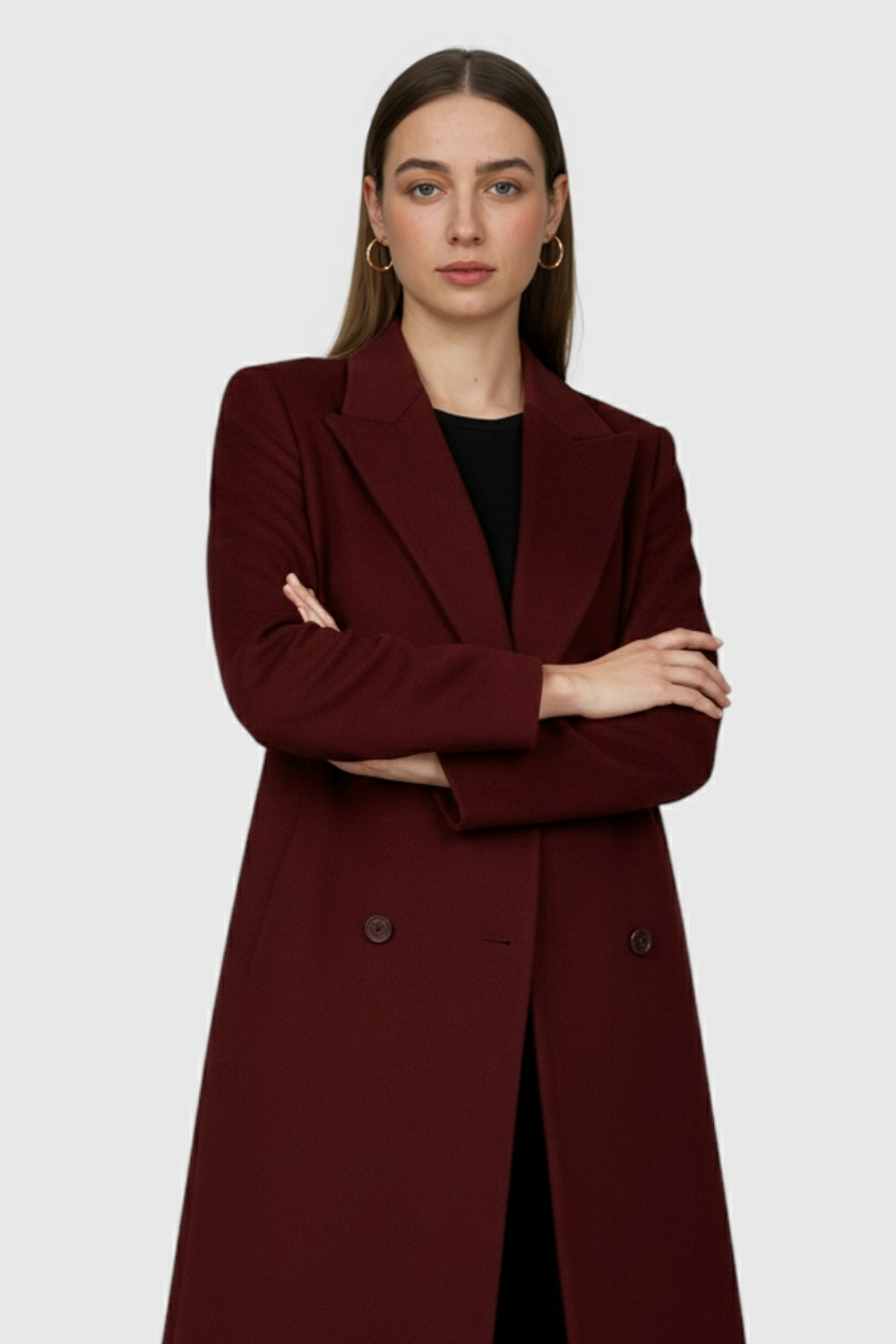 Nina | Slim-Fit Burgundy Coat - ginlerie 1